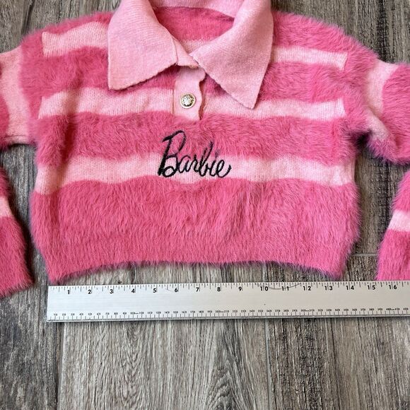 Barbie Pink Collar Crop Top preppy coquette soft fur chic stretch sweatshirt #50 - Picture 7 of 10